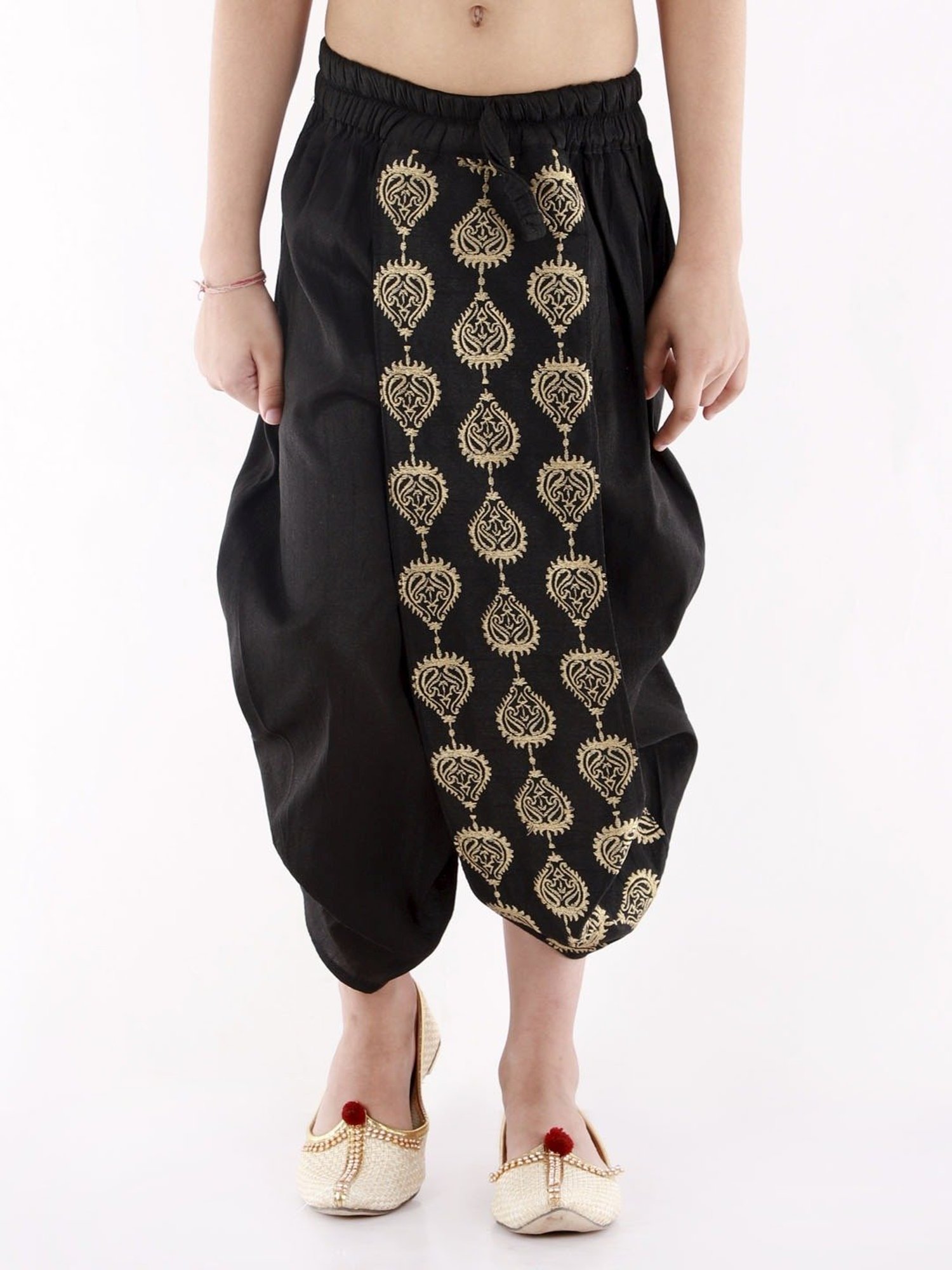 VASTRAMAY Kids Black & Gold Embroidered Dhoti