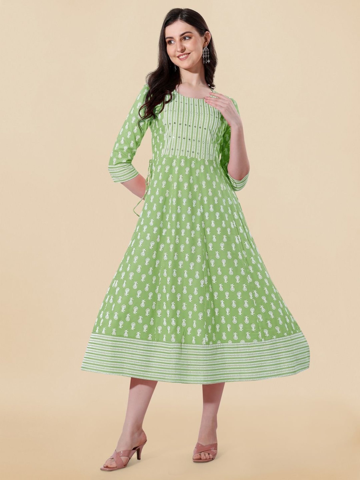 MIRCHI FASHION Green Embroidered A-Line Dress