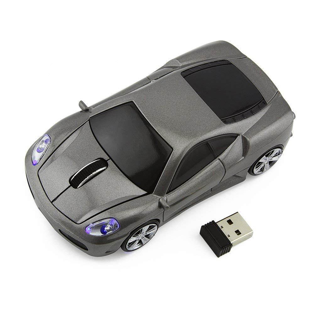 Usbkingdom 2.4GHz Cool Sport Car Shape Wireless Mouse Optical Cordless Mice with USB Receiver for PC Laptop Computer 1600 DPI 3 Buttons (Gray)