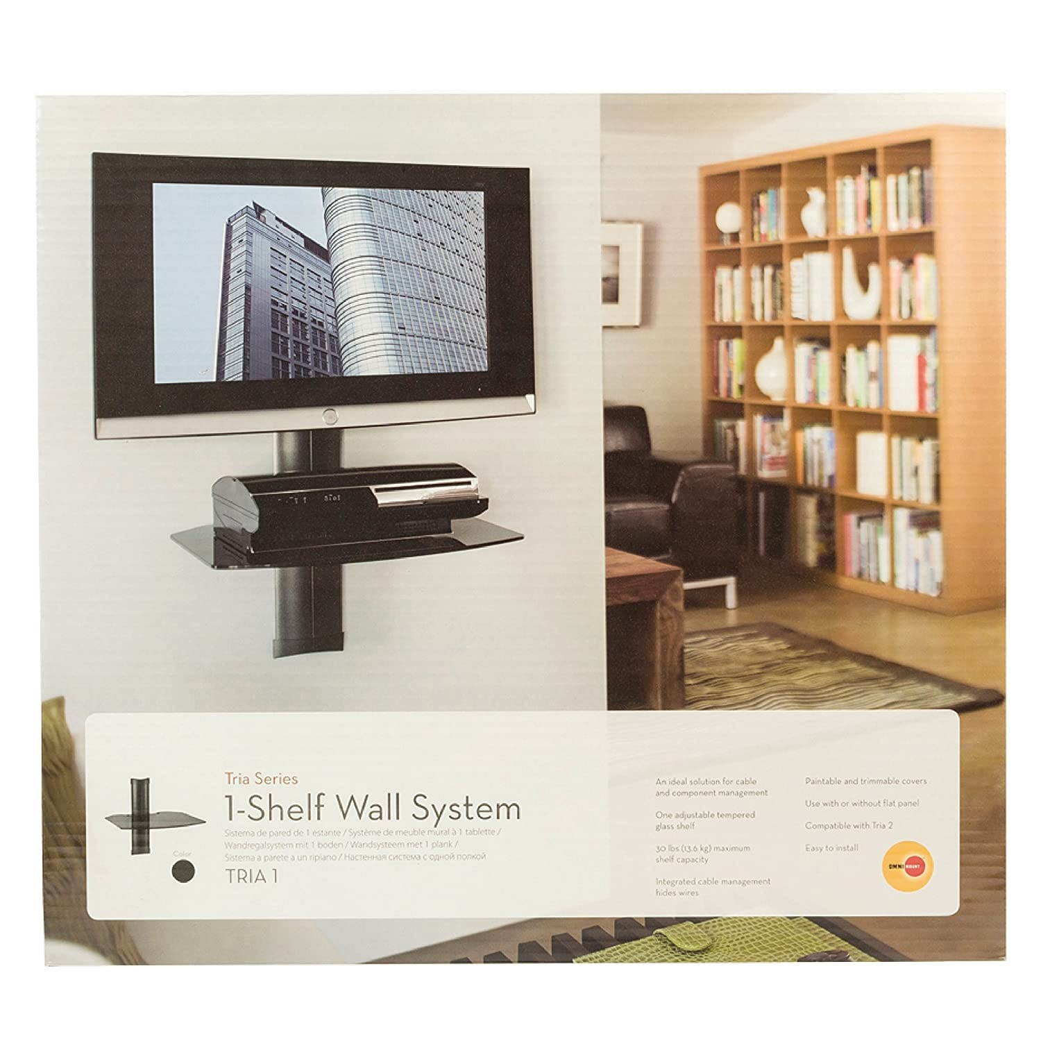 Omnimount Tria 1 B 1-Shelf Wall Furniture - Black/Dark Glass