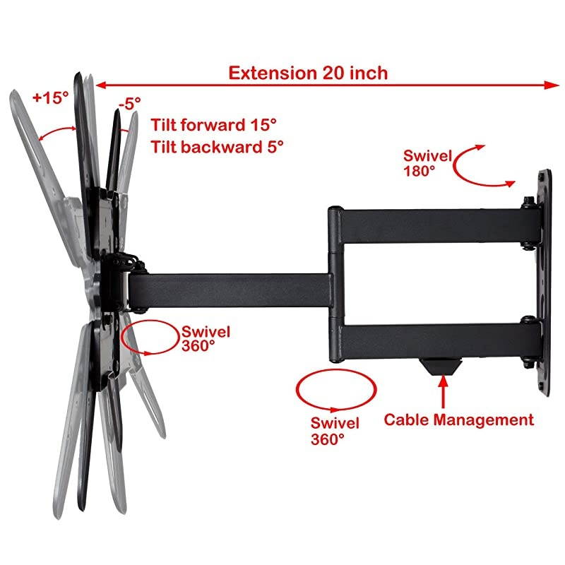 ML531BE2 TV Wall Mount kit with Free Magnetic Stud Finder and HDMI Cable for Most 2655 TV and New LED TV up to 60 inch VESA 400x400 Full Motion with 20 inch Articulating Arm WP5