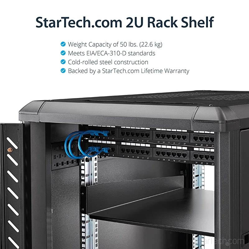 com 2U Fixed Server Rack Mount Shelf 22 Deep Steel Universal Cantilever Tray for 19 AV Data Network Equipment Rack 50lbs CABSHELF22
