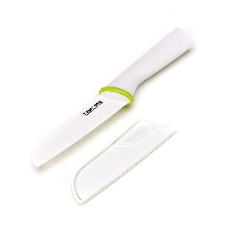 T-Fal Zen 84210 Ergonomic Sharp Ceramic 6 Inch Serrated Ceramic Utility Bread Knife with Protective Sheath and Ergonomic Handle, White (2 Pack)