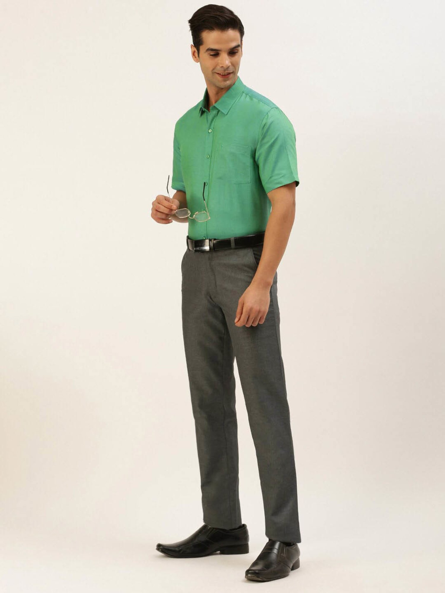 Ramraj Neon Green Cotton Regular Fit Shirt