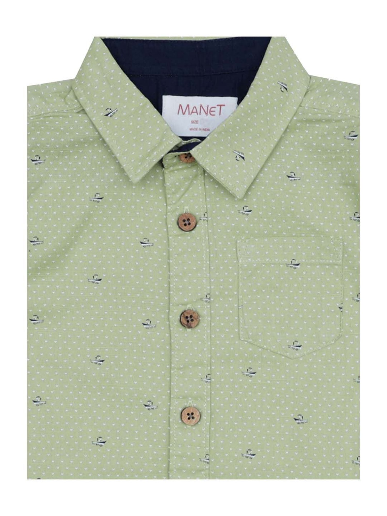 Manet Kids Green Cotton Printed Shirt