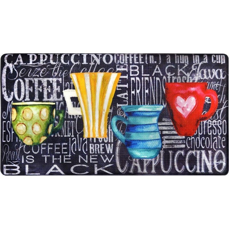 Home Dynamix 19" x 35" Coffee Cups Chalk Kitchen Mat Black/White