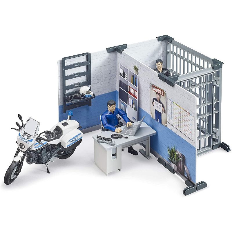 Bruder bworld Police Station Set with Police Motorcycle and Figure