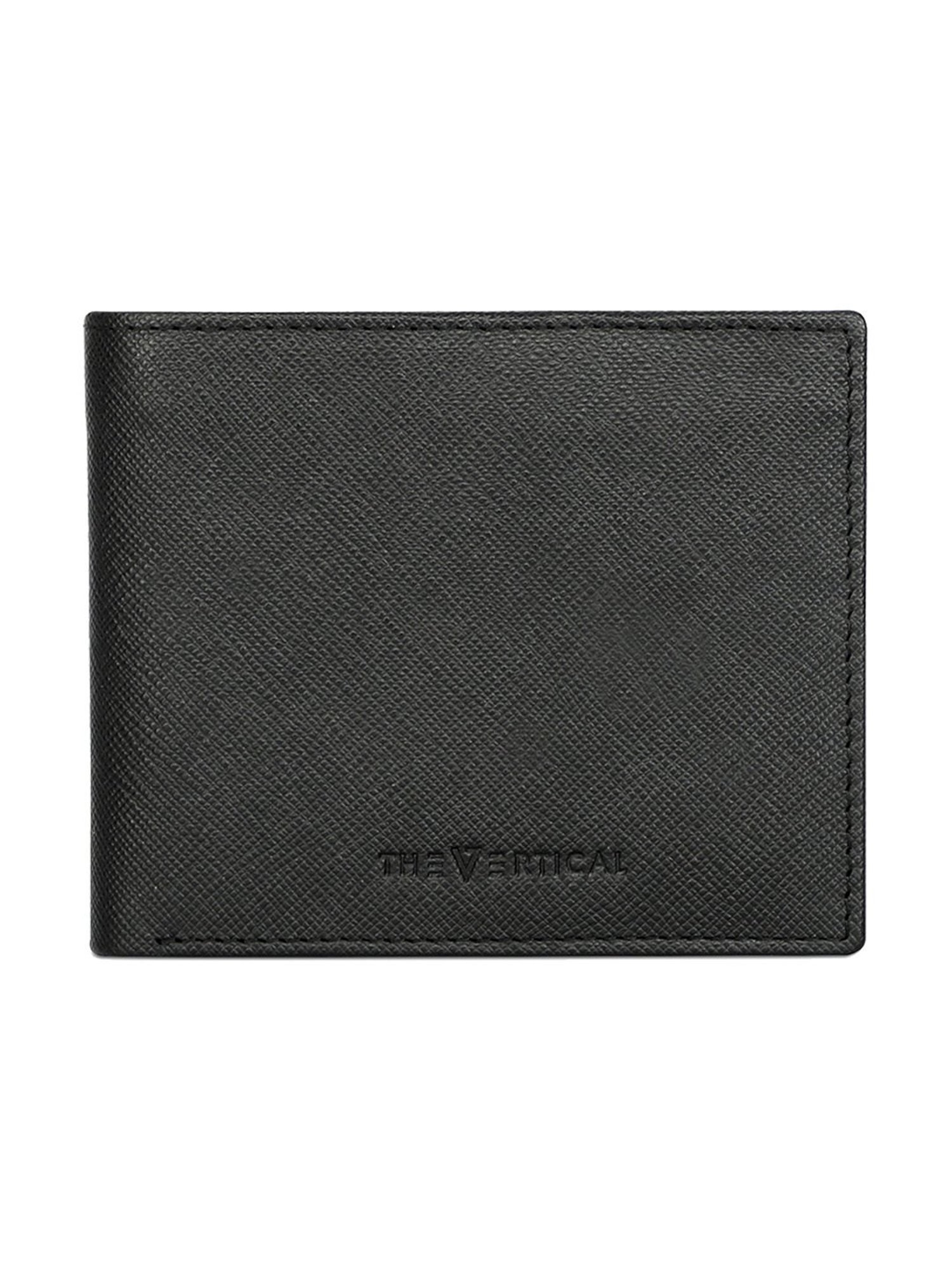 The Vertical Black Textured Leather Bi-Fold Wallet for Men