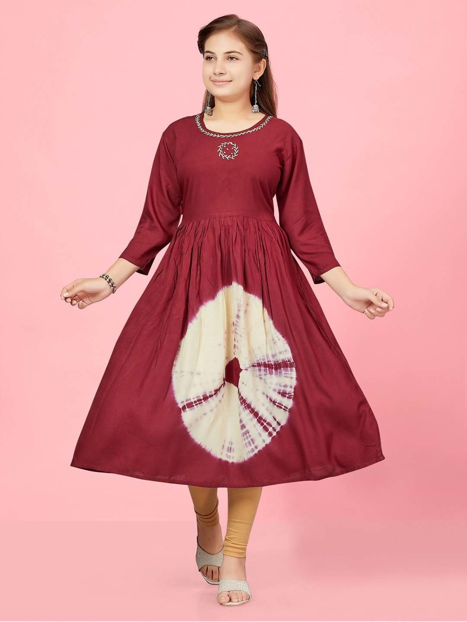 Aarika Kids Maroon Cotton Printed Kurti