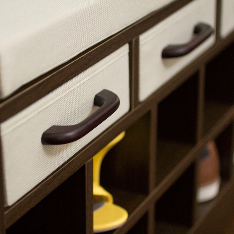 Household Essentials 10Pocket Shoe Bench with Cushion Mahogany