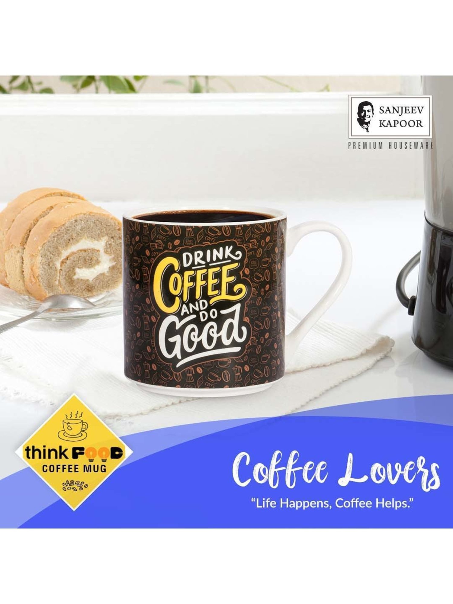 Clay Craft Think Food Brown Ceramic Coffee Mug (0.35 L) - Set of 1