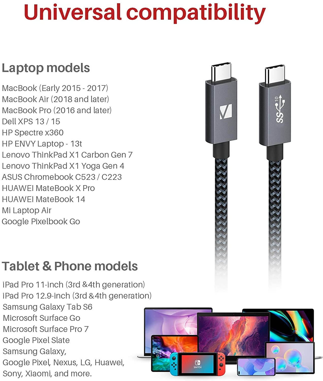 iVANKY 100W USB C to USB C Cable [6.6ft 20Gbps] USB-C 3.2 Gen 2x2 Cable with PD Fast Charge and 4K Video Output Braided Type-C Cable for MacBook Chromebook Pixel Samsung Switch