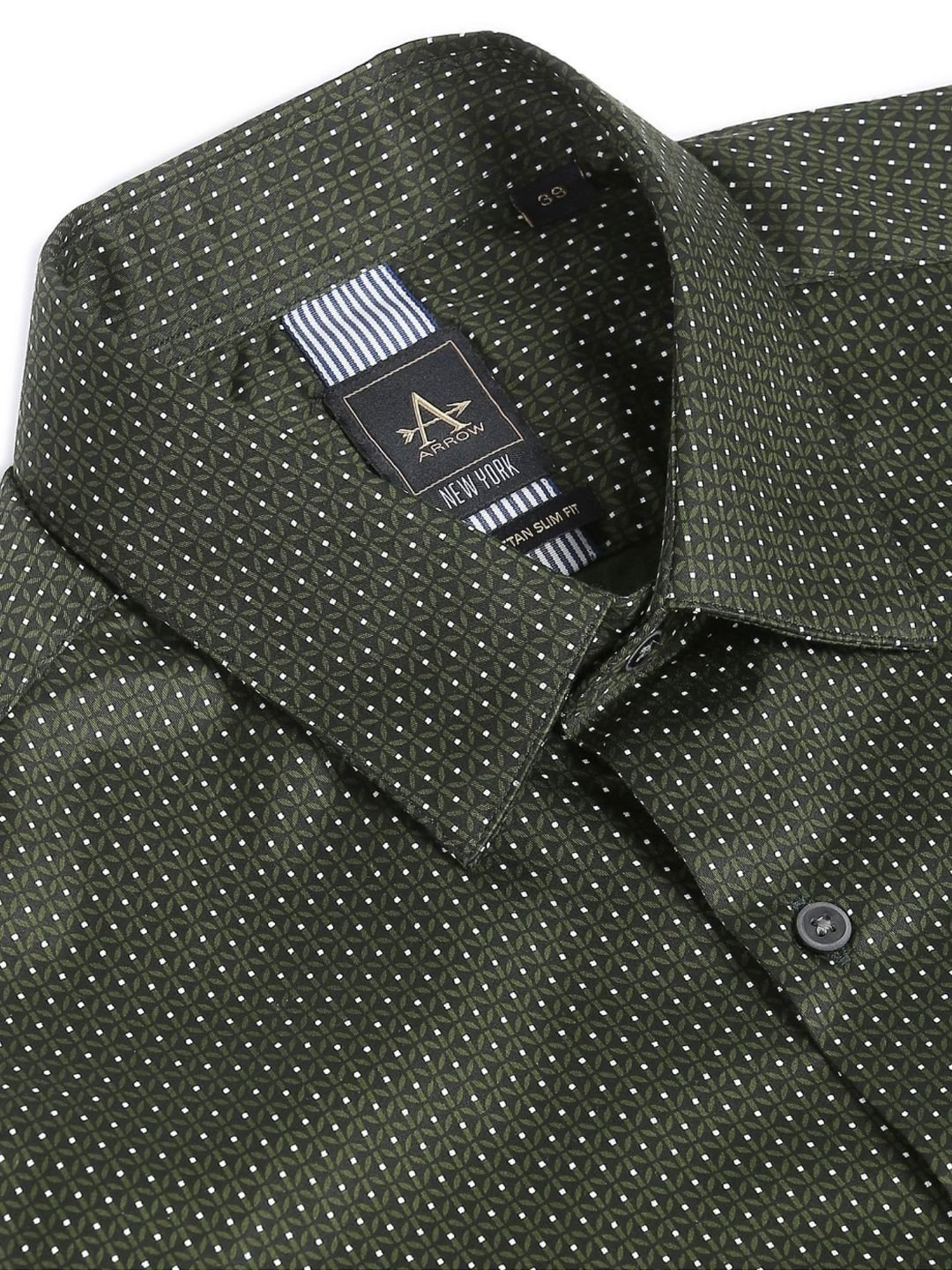 Arrow New York Green Cotton Slim Fit Printed Shirts