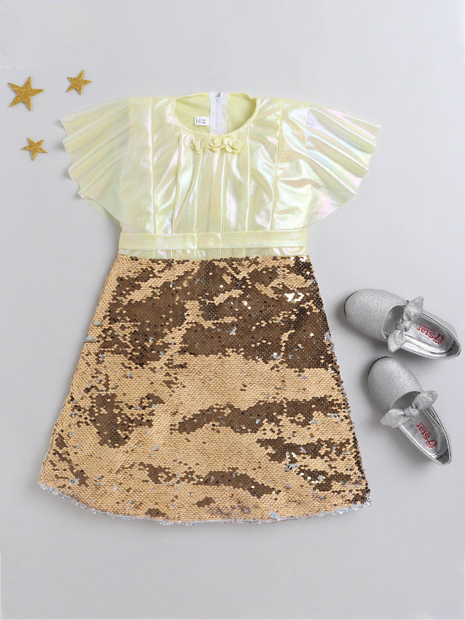 Many Frocks Kids Yellow & Gold Embellished Dress