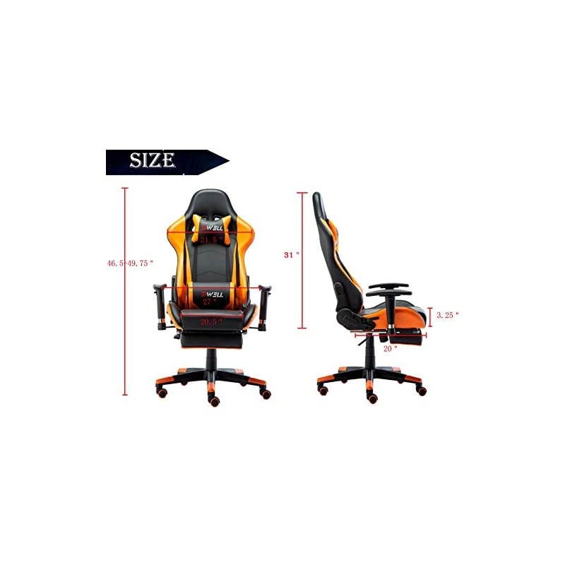 Office Chair Gaming Chair with Footrest Computer Chair Desk Chair PU Leather Executive Ergonomic Adjustable Chair with Headrest and Lumbar Support (Black&Orange)