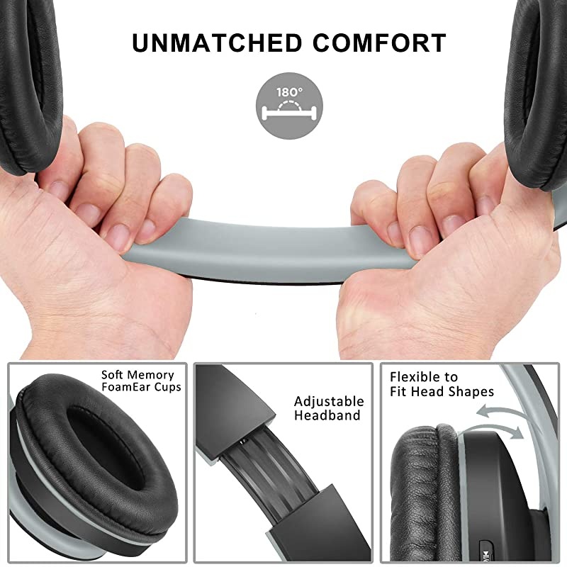 Bluetooth Headphones OverEar  Foldable Wireless and Wired Stereo Headset Micro SDTF FM for Cell PhonePCSoft Earmuffs Light Weight for Prolonged WaringBlackGray