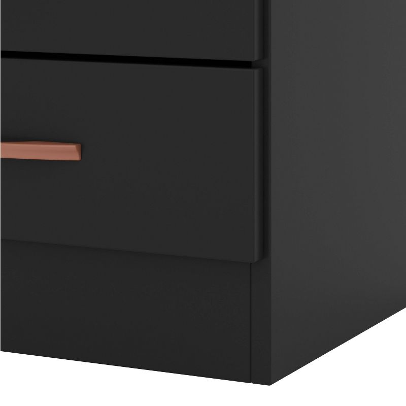 Wooden End Side Table Nightstand with 2 Drawers and 1 Open Compartment Black - The Urban Port