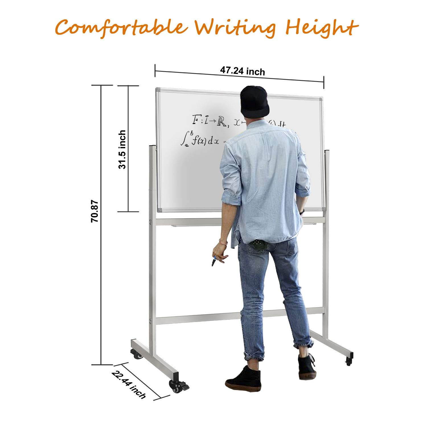 Mobile Whiteboard, 48 x 32 Inches Double Sided Dry Erase Board with Stand Magnetic White Board Easel Stand Board on Wheels with 6 Magnets, 3 Markers, 1 Magnetic Dry Eraser for Home, Office, Teaching