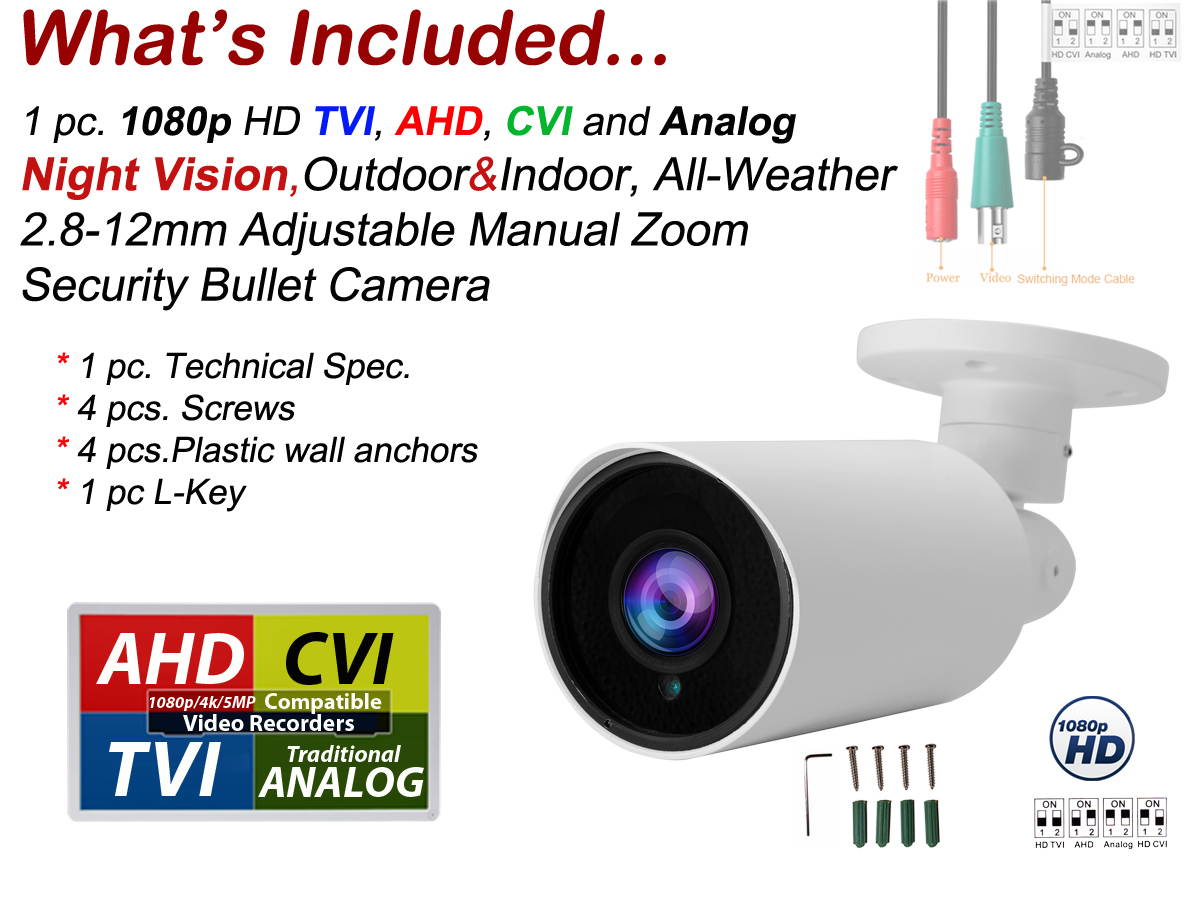 Evertech 1080P HD TVI AHD CVI Day Night Vision Indoor Outdoor CCTV Bullet Security Camera