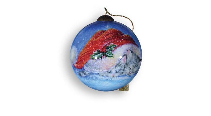 NeQwa 2.5" Ne'Qwa "Meowy Christmas" Hand-Painted Glass Santa Kitten Cat Ornament #728