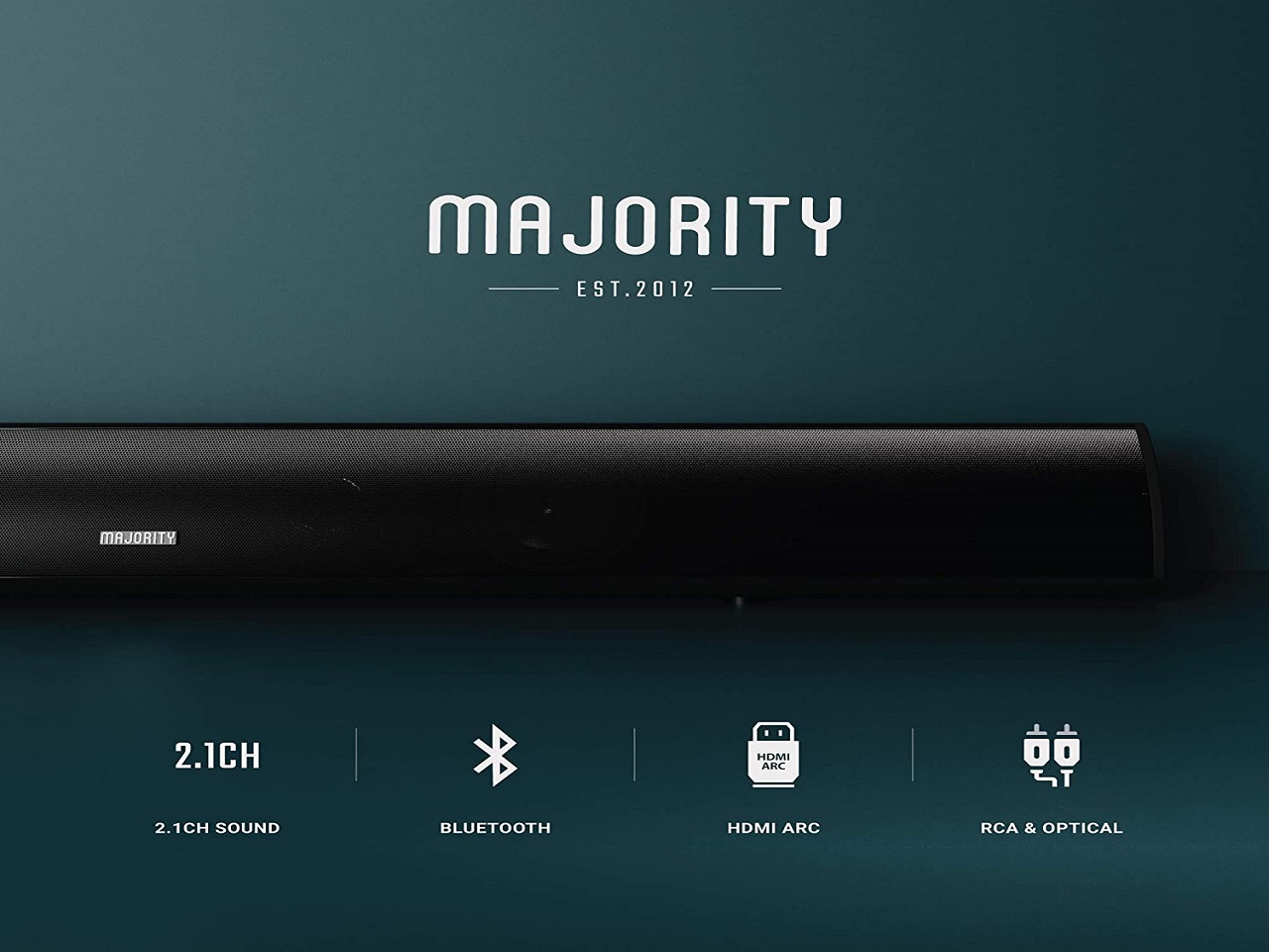 Teton 32 Inch 2.1 Channel Bluetooth Sound Bar/TV Soundbar Speaker with Built-in Subwoofer and HDMI ARC, USB, RCA + Optical Input (RCA, HDMI and Optical Cables Included) Ideal for TVs/Gaming