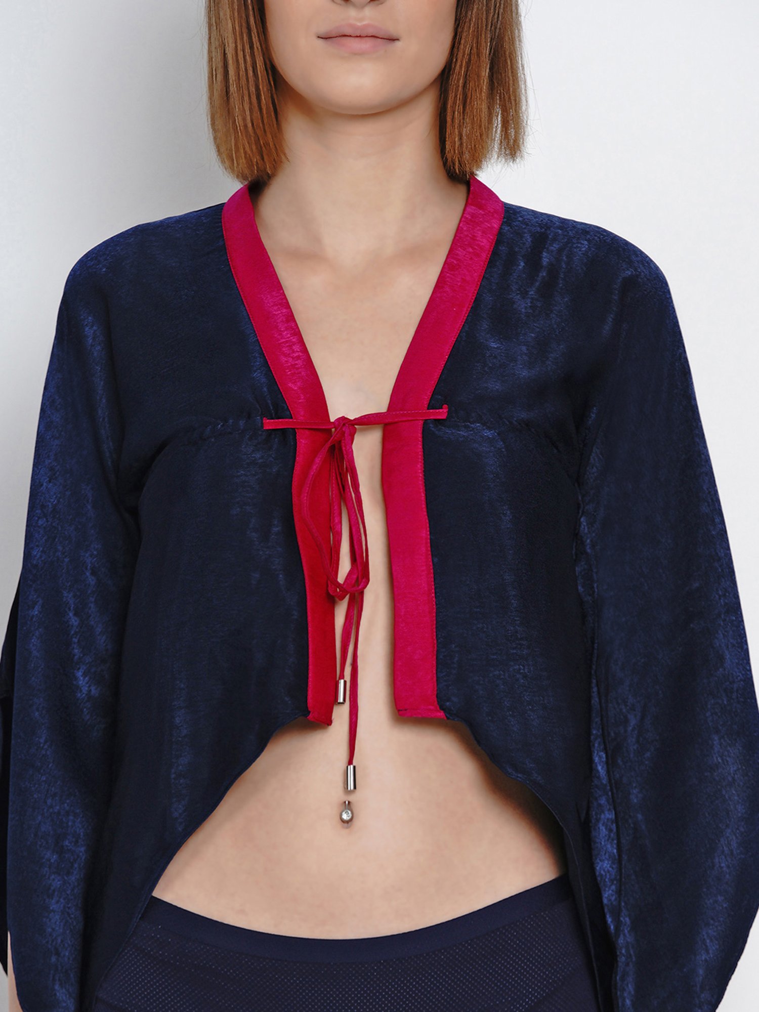 Erotissch Navy Solid V Neck Robe