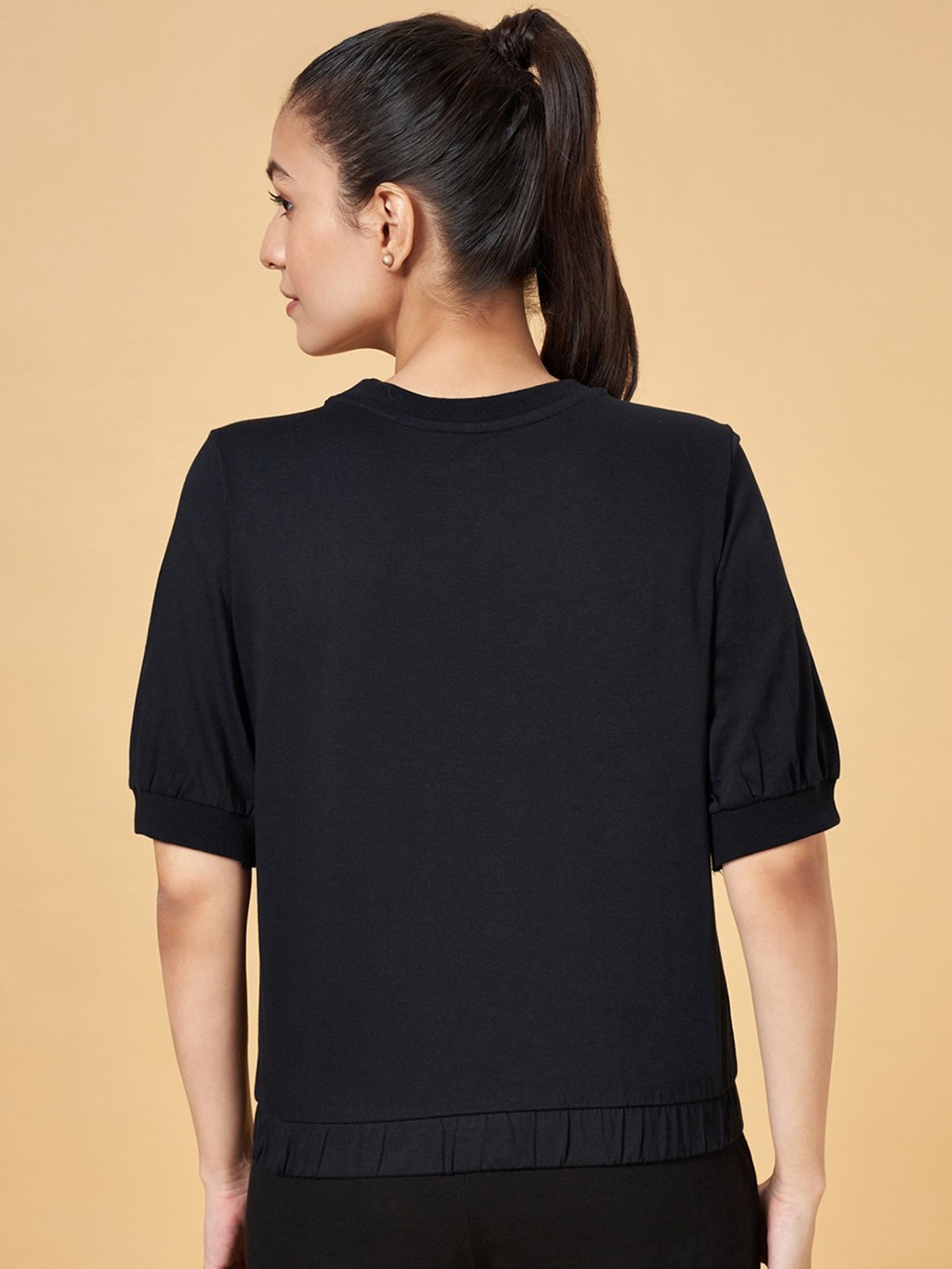 Ajile by Pantaloons Black Cotton Sports T-Shirt