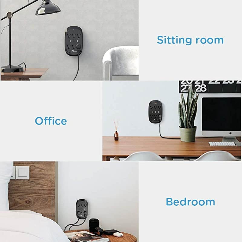 6Outlet + 2 USB 1050 Joule Surge Protector Power Strip with 25Ft Long Extension Cord White UL Listed