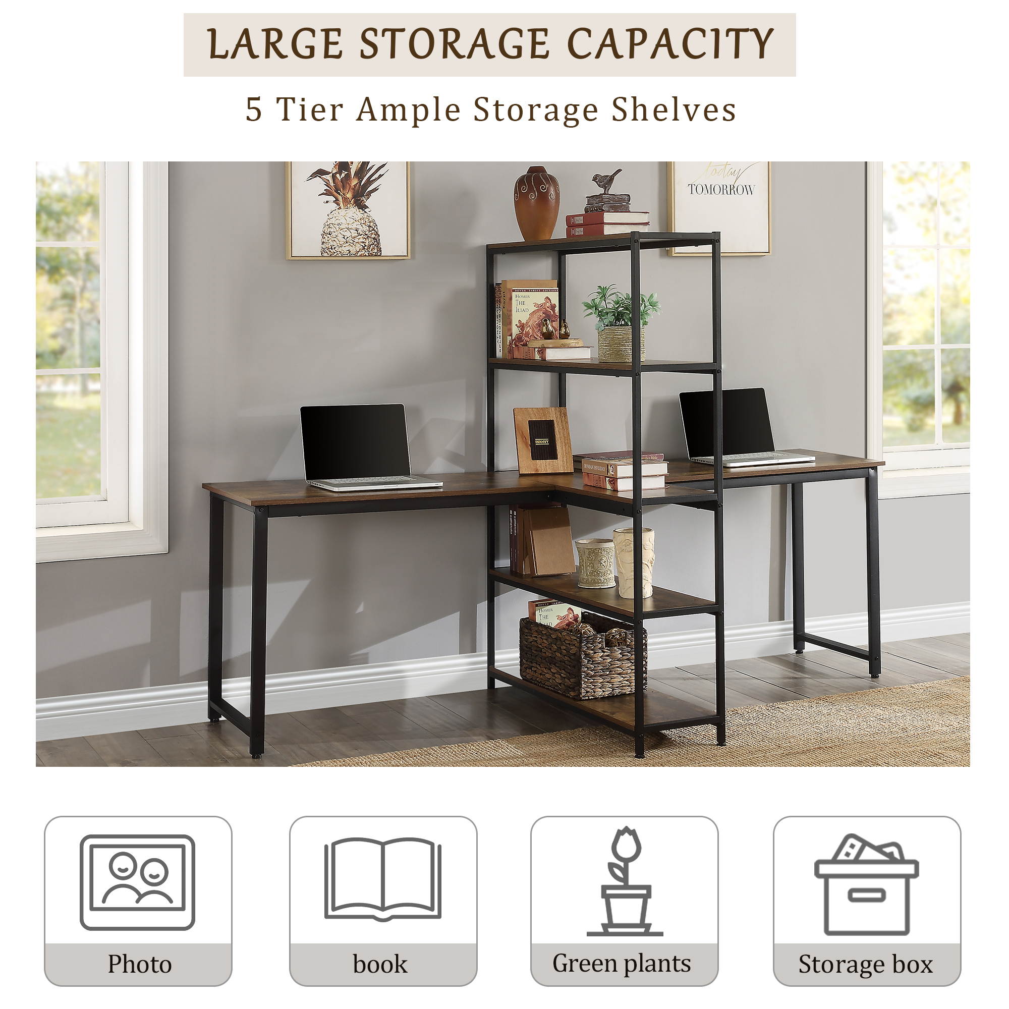 Gaming Desk 47.2" W x 23.6" D Office Computer Table, Black Gamer Workstation with 2 Cable Management Holes