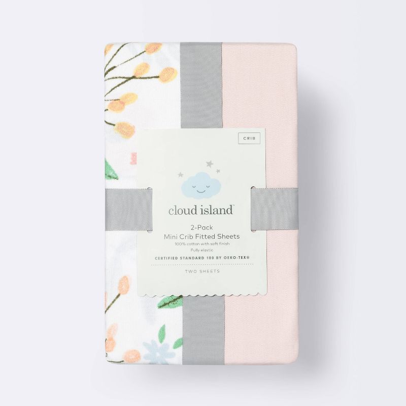 Fitted Mini Crib Sheet- Cloud Island™ Meadow/Pink 2pk