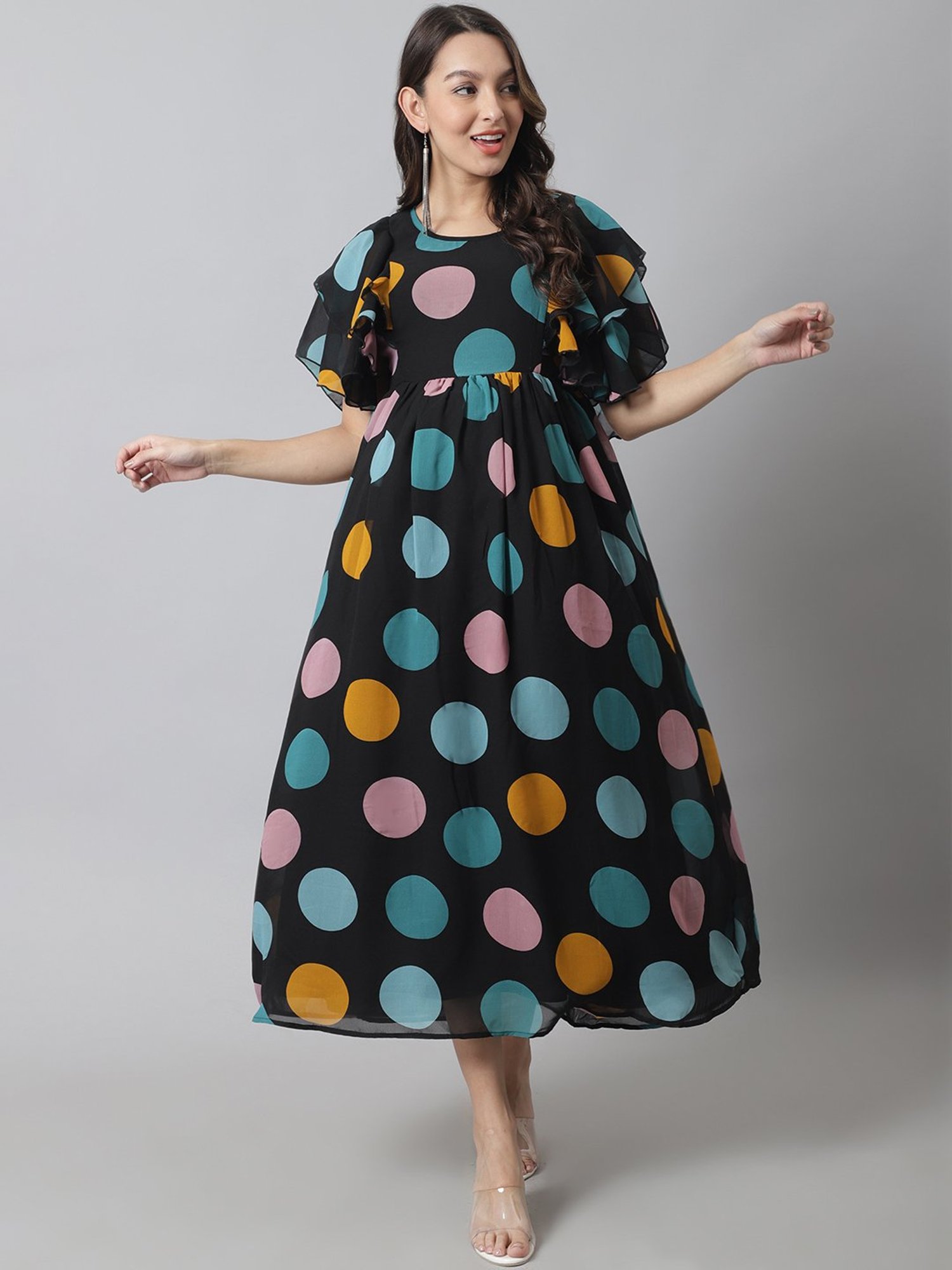 Moms Maternity Black Polka Dots Dress