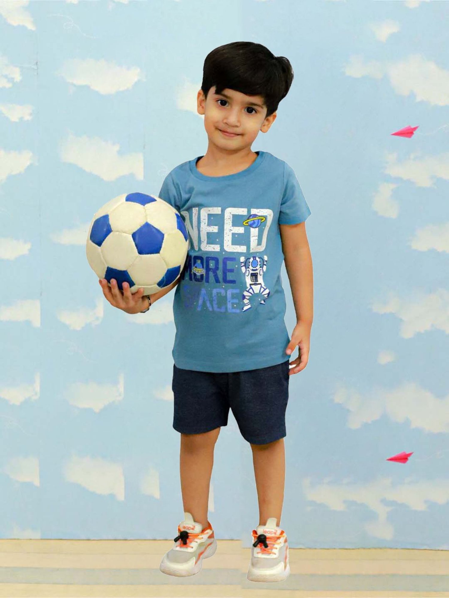 The Mom Store Kids Blue Cotton Printed T-Shirt Set