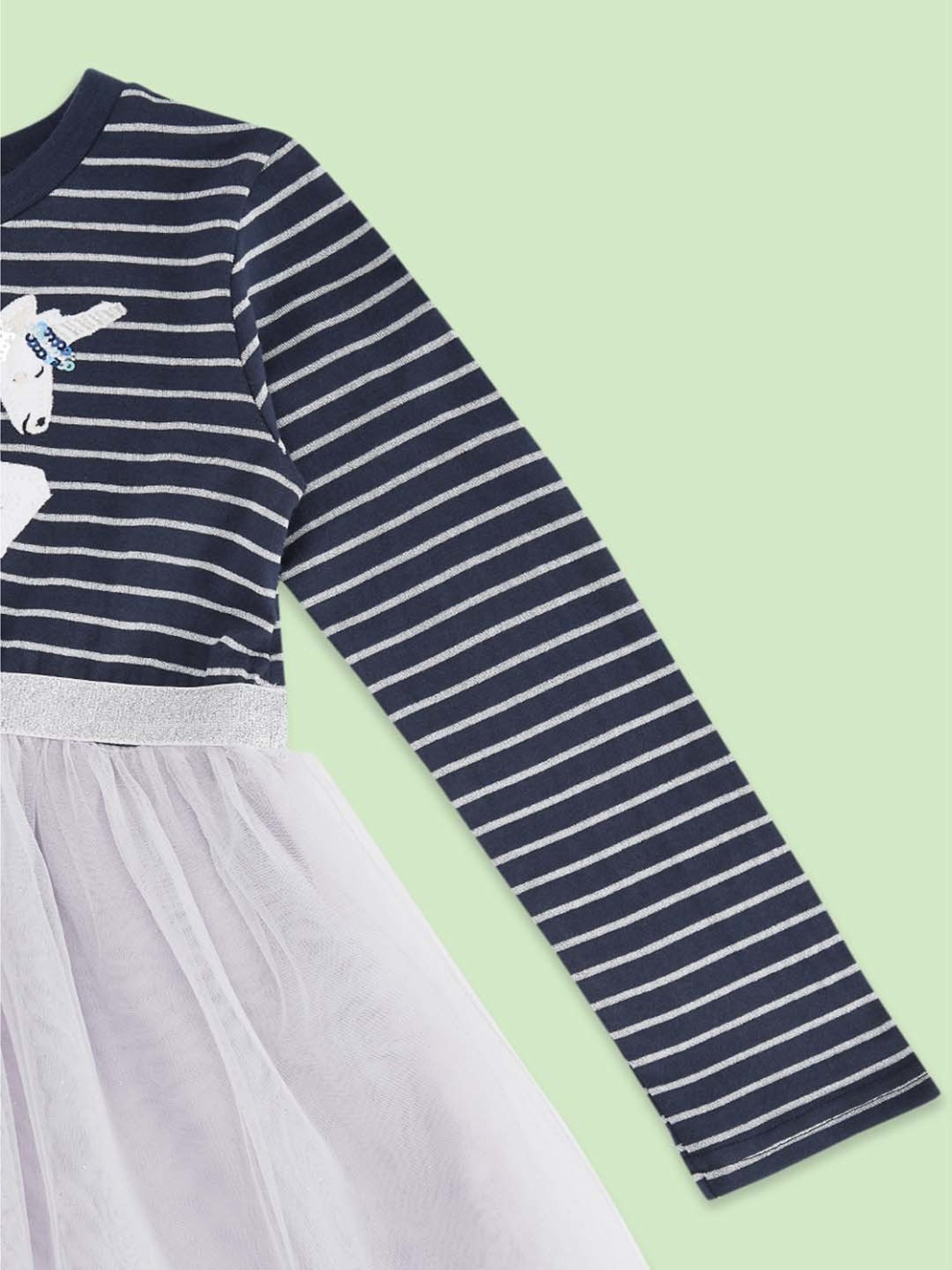 Pantaloons Junior Kids Navy & White Cotton Striped Full Sleeves Dress