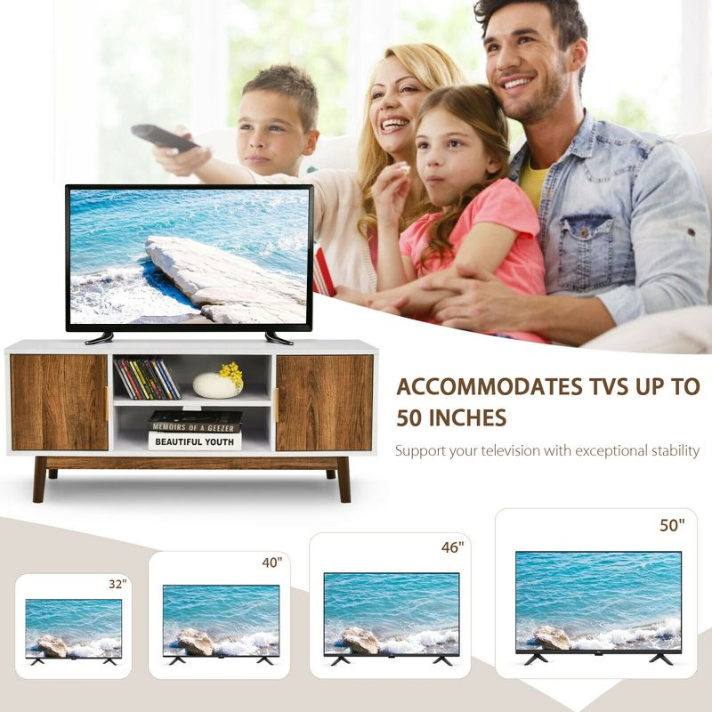 Costway TV Stand Entertainment Media Console w/2 Storage Cabinets & Open Shelves