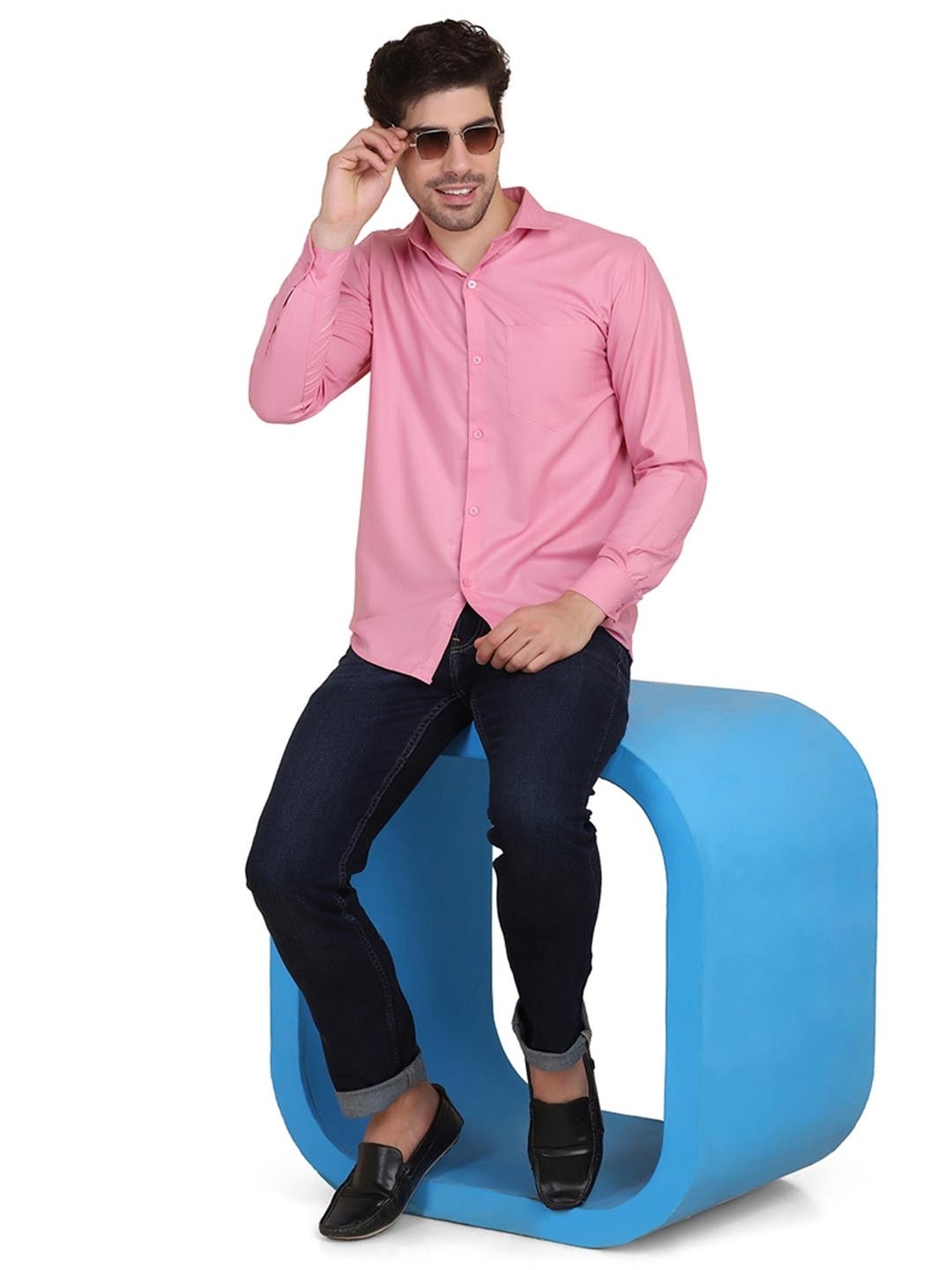 TAHVO Pink Cotton Slim Fit Shirt