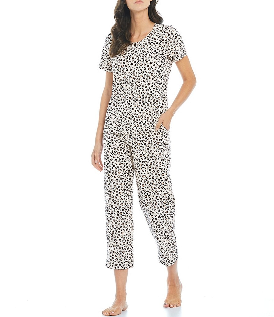 Sleep Sense Leopard Spot Print Jersey Knit Cropped Coordinating Sleep Pants
