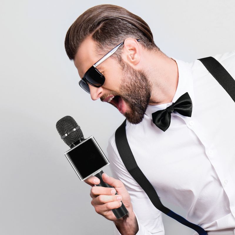 SHARPER IMAGE Musical Microphone Bluetooth Broadcaster in Black