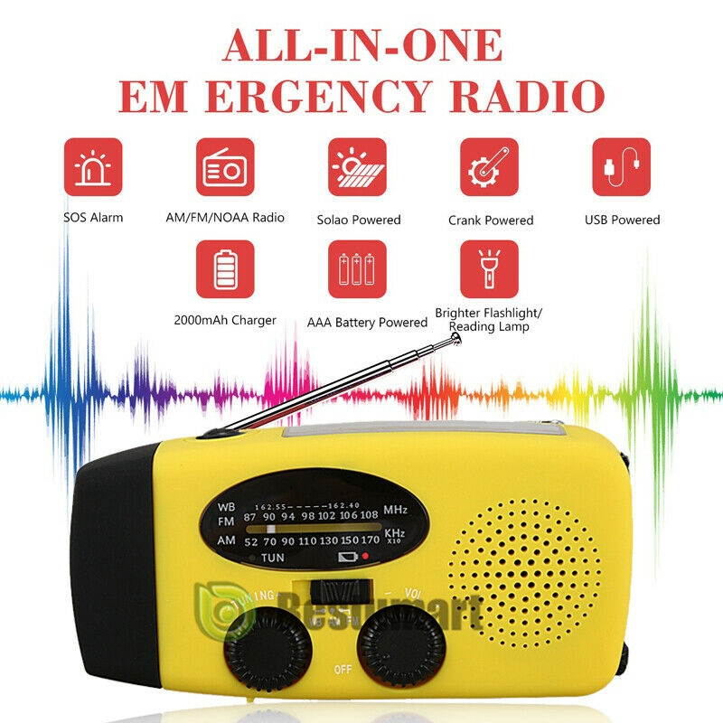 NOAA Radio Solar Hand Crank USB Emergency Weather Dynamo AM/FM Radio Flashlight