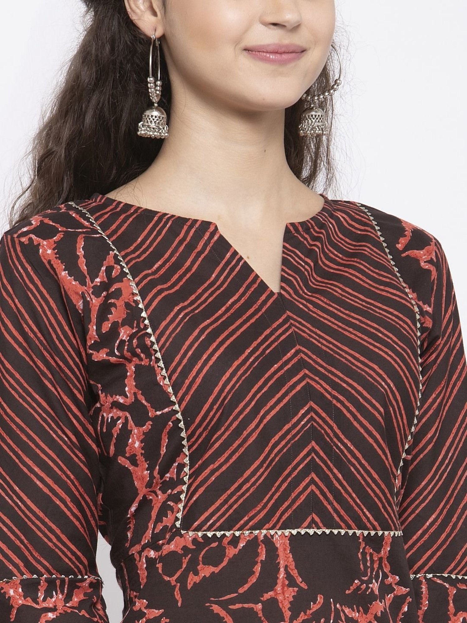 Indibelle Black Cotton Printed Straight Kurta