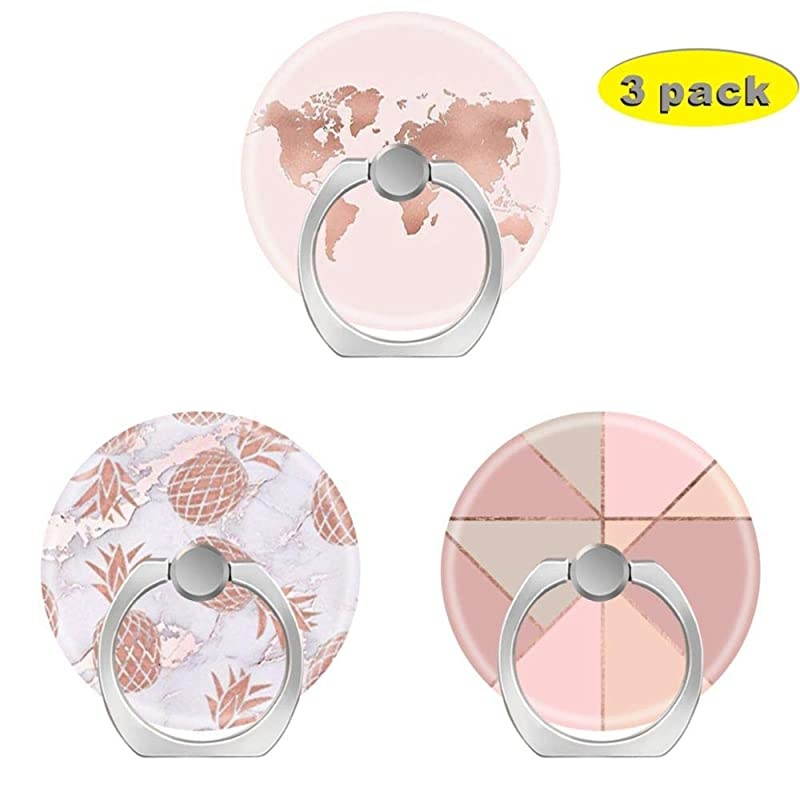 Phone Finger Ring Holder Stand with Car Mount for Smartphone and TabletKickstand 360 Rotation Grip Stand Pineapple Marble Rose Gold World Map Blush