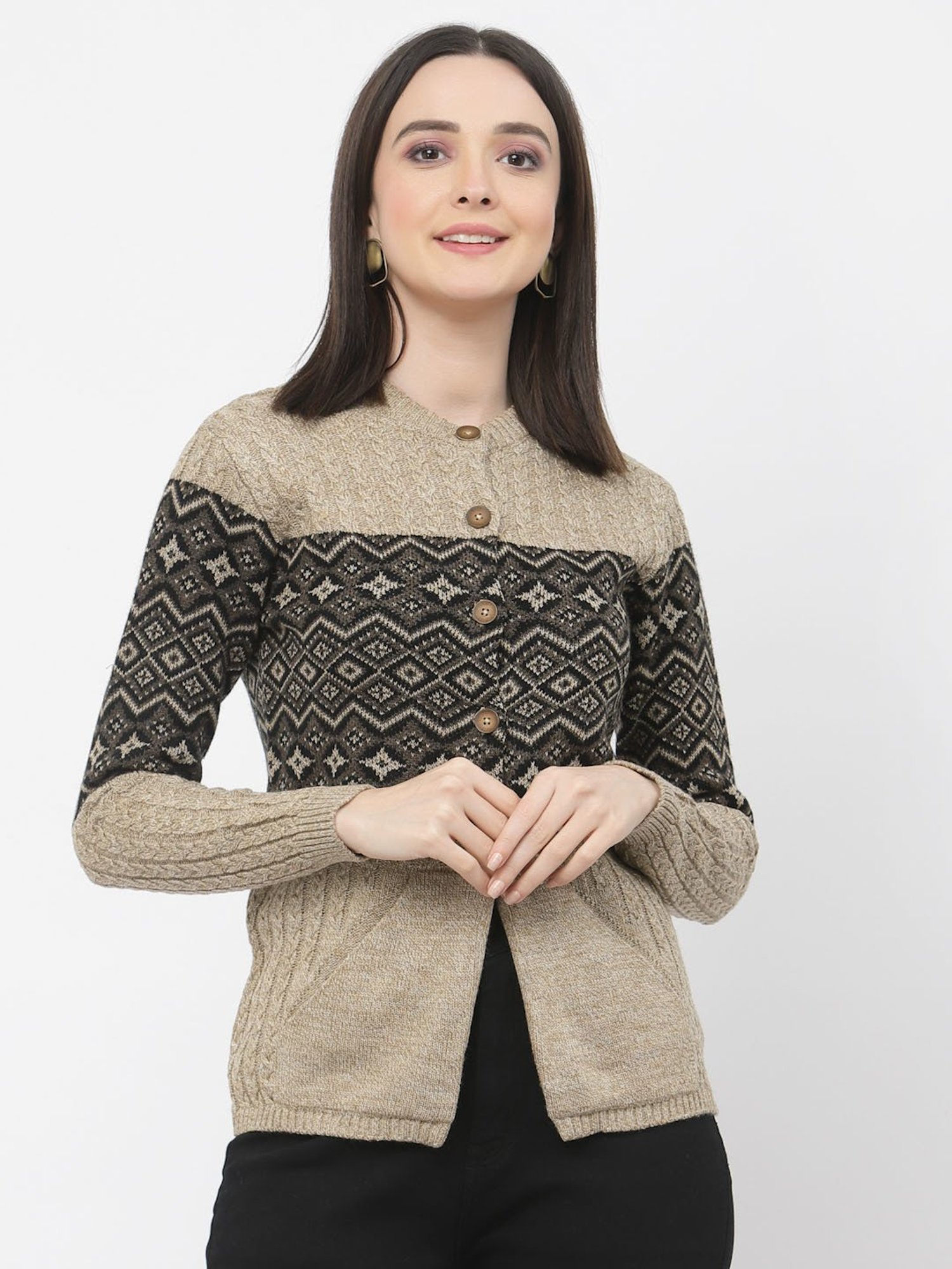 Kalt Beige Printed Cardigan