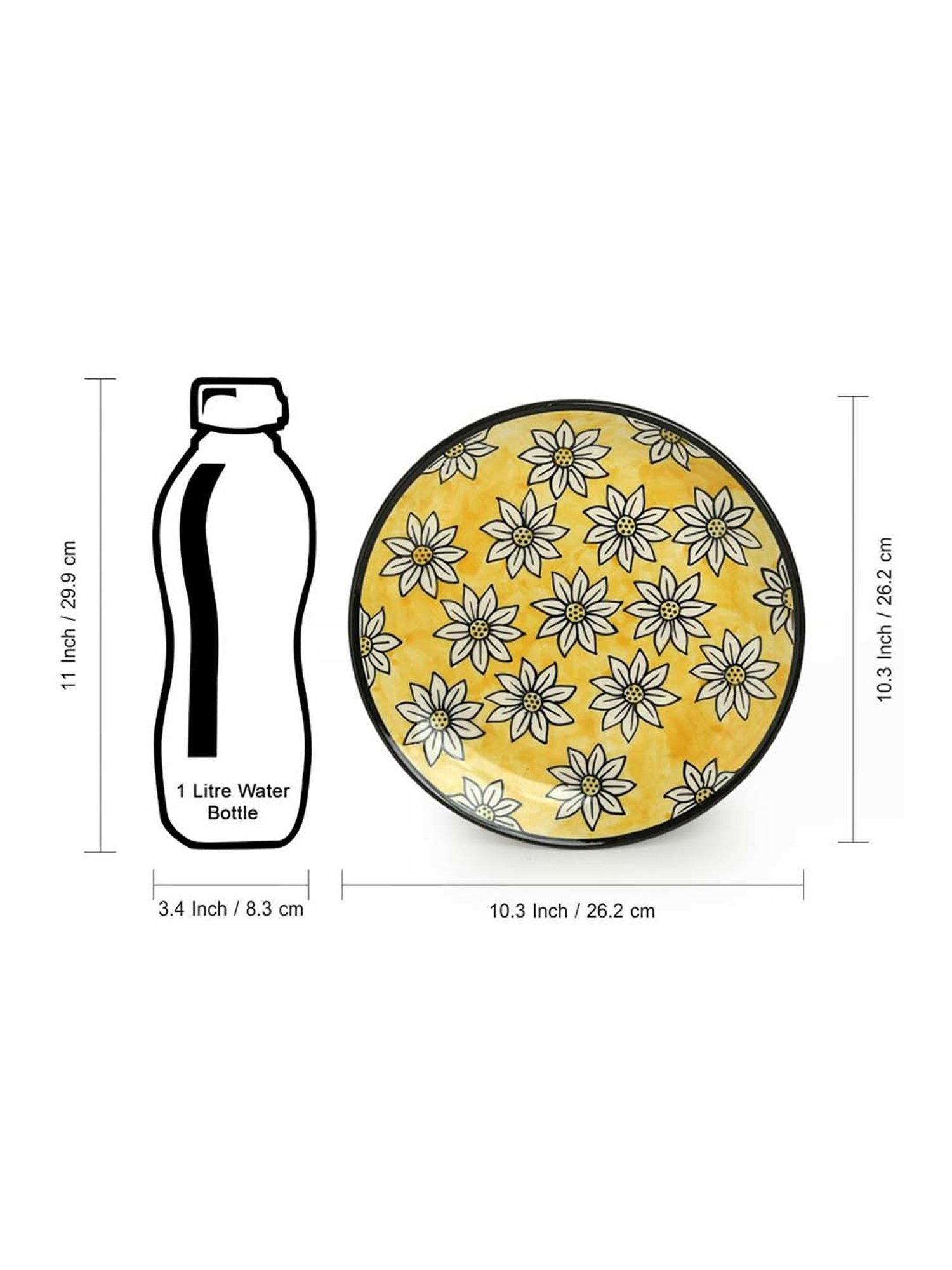 Nestasia Premium Quality Mandala Yellow Spiral Printed Square Shaped Ceramic Plate With Handle