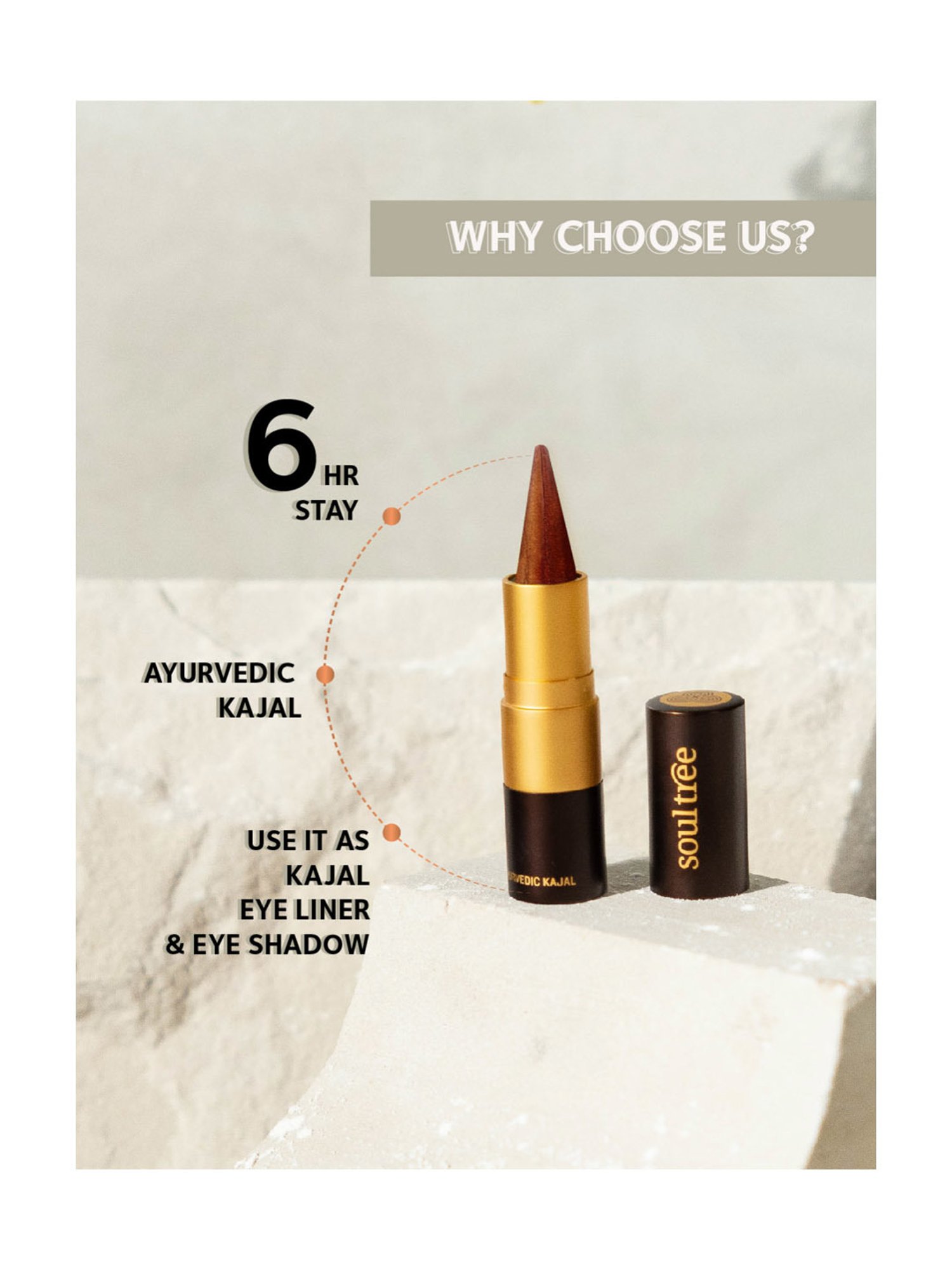 SoulTree Ayurvedic Kajal - Copper Tint - 3 gm | Organic Kajal