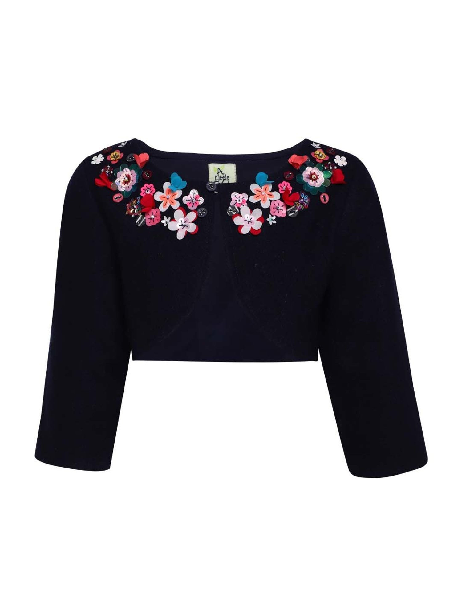 A Little Fable Kids Navy Applique Shrug