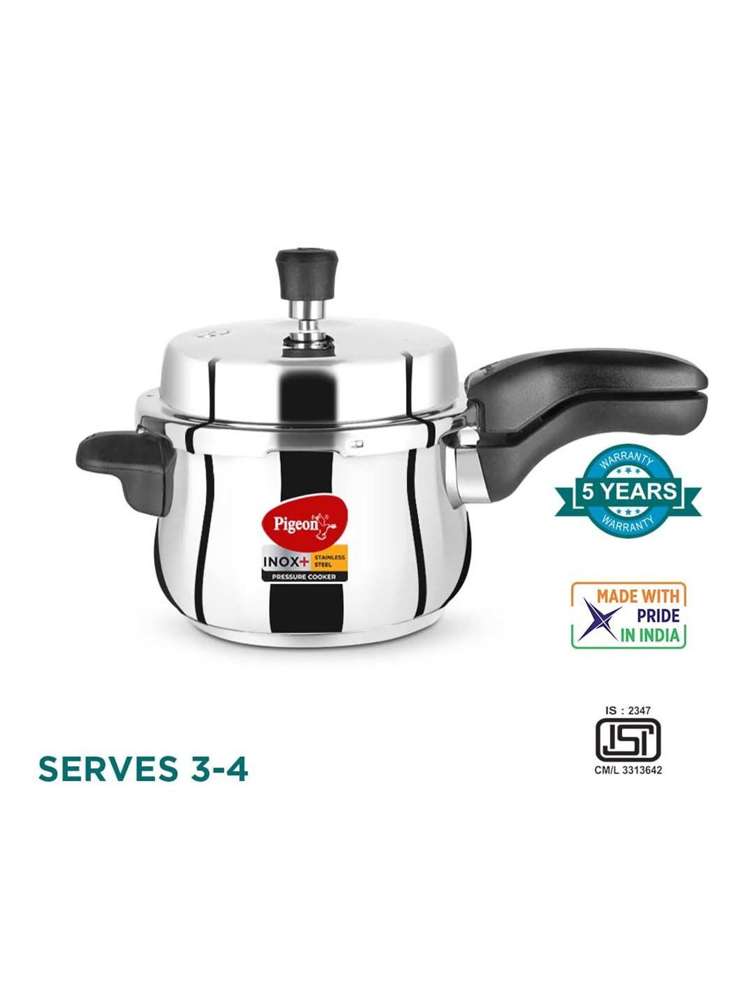 Pigeon Silver Stainless Steel Induction Inox Plus Pressure Cooker (5 L)