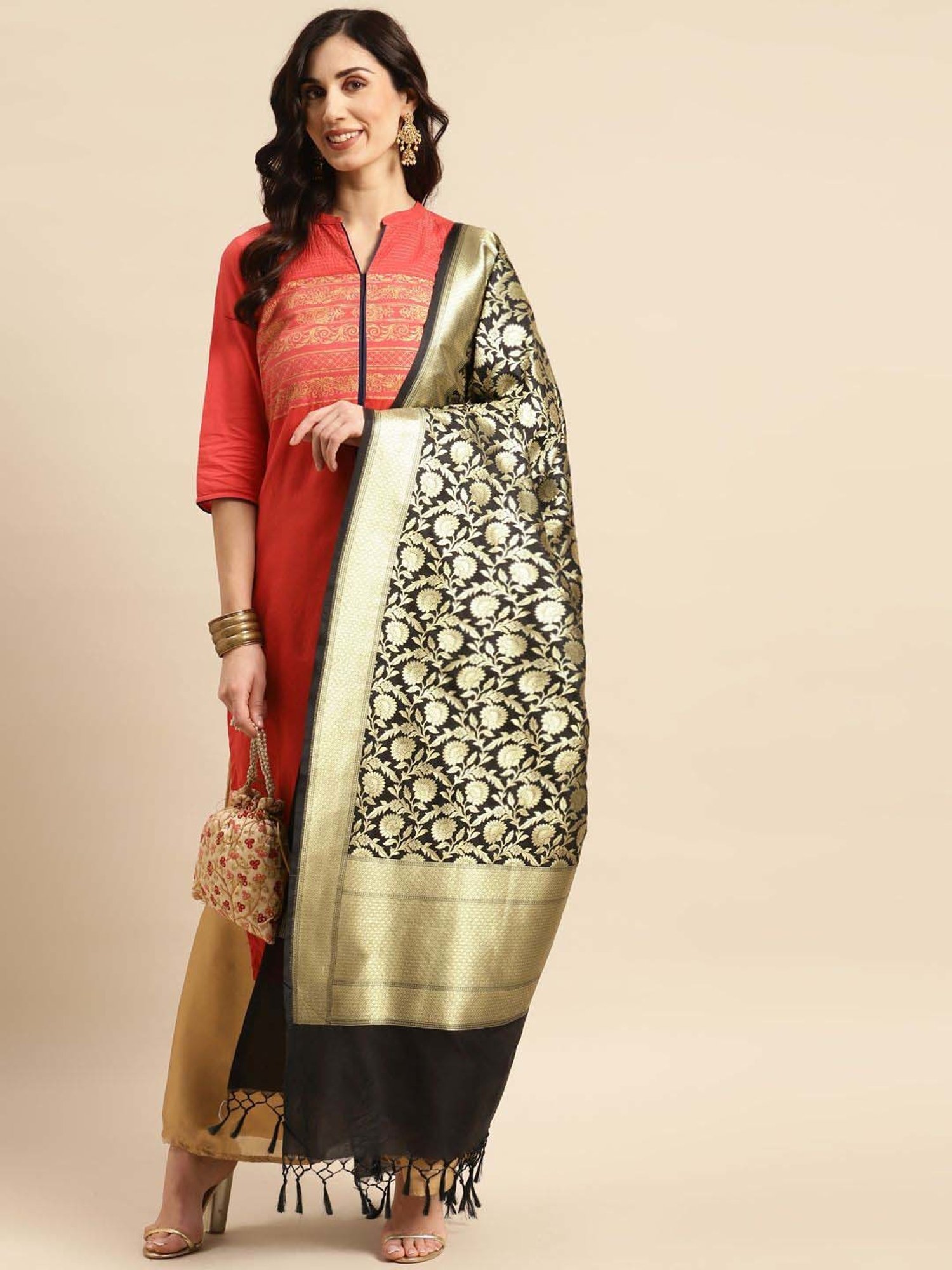 Banarasi Style Black Woven Pattern Dupatta