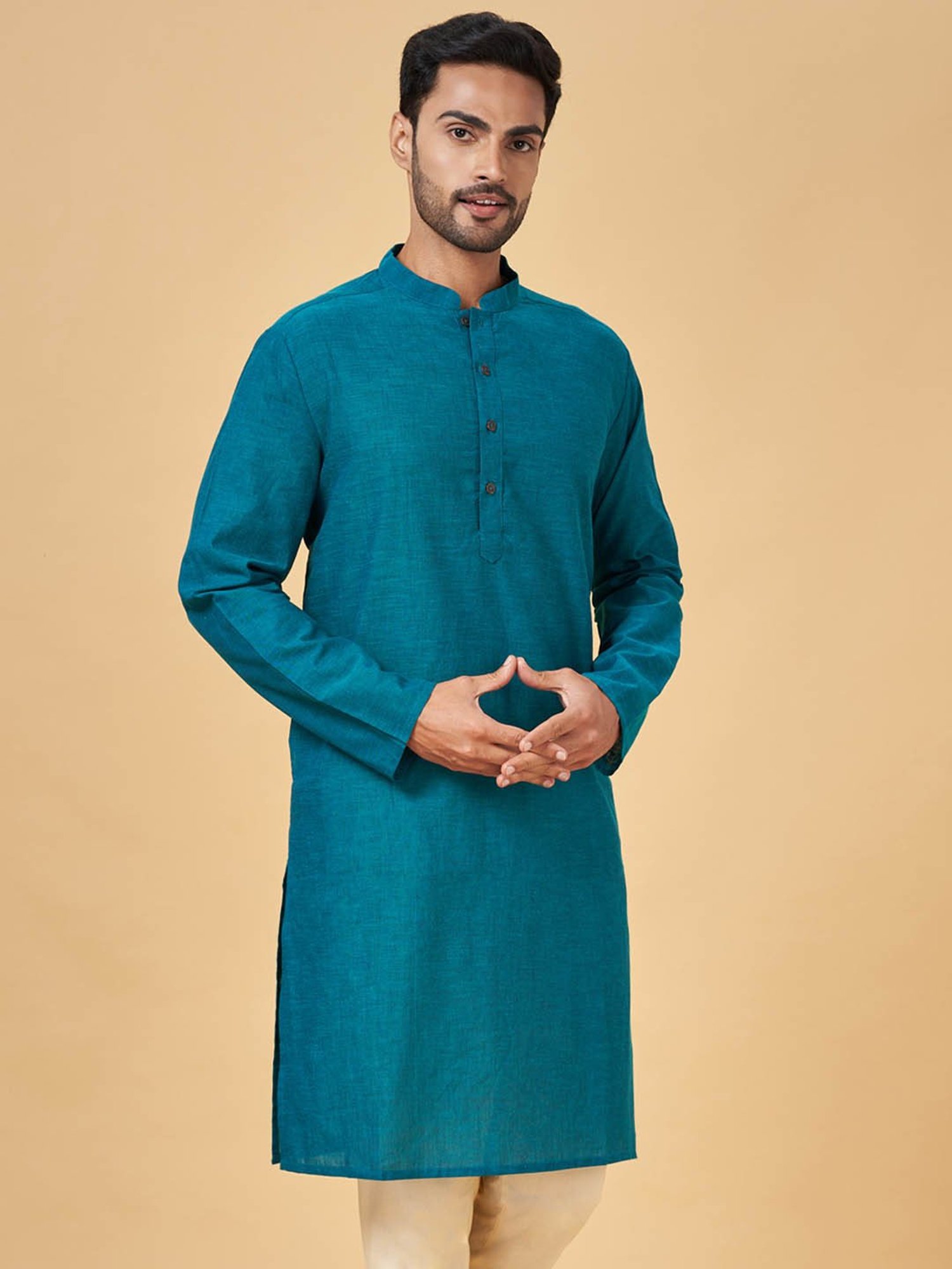 Indus Route by Pantaloons Teal Cotton Regular Fit Kurta