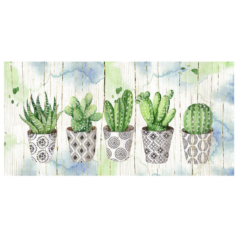 17"x34" Potted Succulents On Wood By Elena Vladykina Art On Canvas - Fine Art Canvas