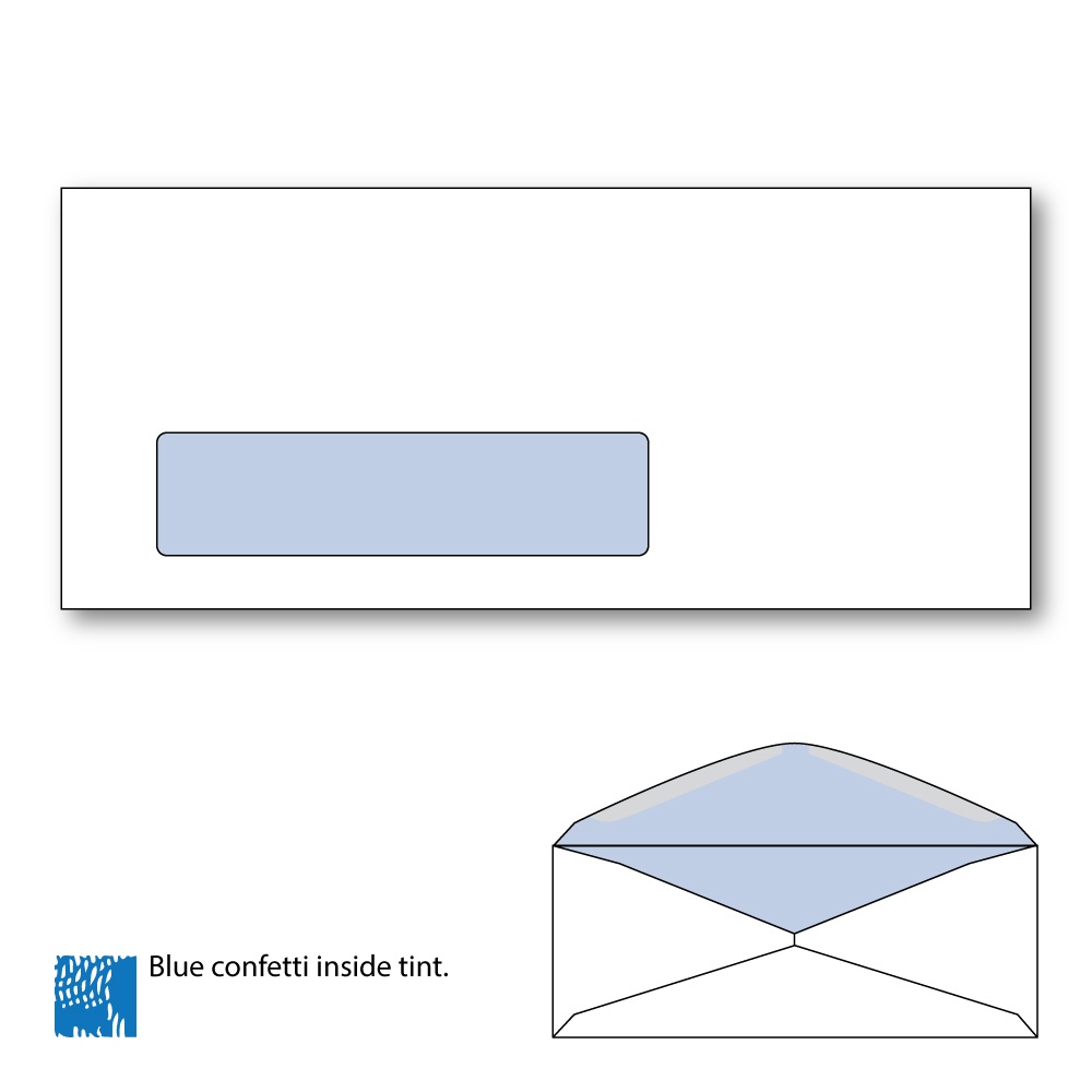 #9 Commercial Window Envelopes with Blue Confetti Tint, Side Seam, White Wove, 24lb. 3-7/8" x 8-7/8". - Carton of 2500