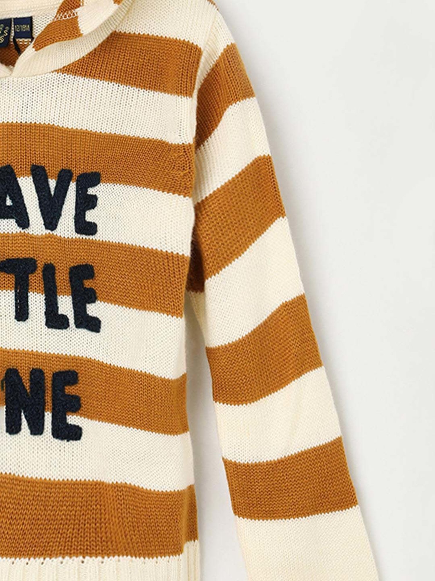 Juniors by Lifestyle Brown & White Cotton Printed Full Sleeves Sweater